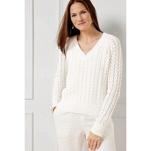 Talbots Women’s Open Stitch Pullover Size‎ S White